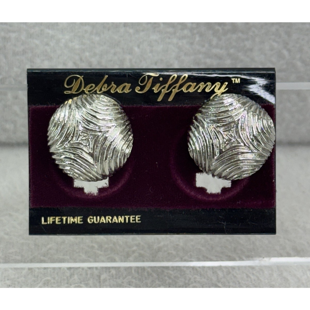 VTG 90s Chunky Textured Dome Earrings Silver Tone Butterfly Debra Tiffany NOS